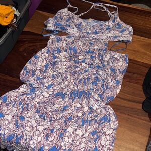 LOFT Blue and White Floral Dress